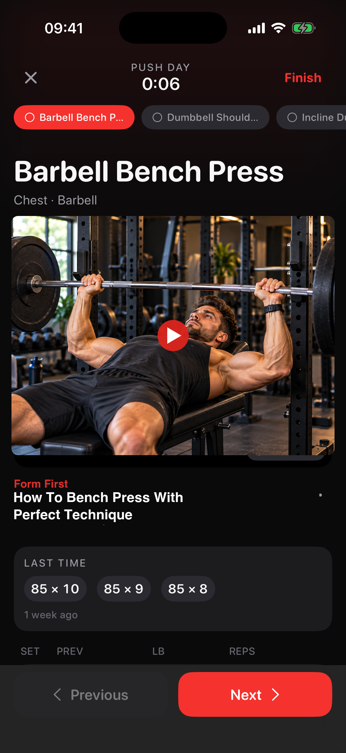 Active workout with a coaching video attached to an exercise
